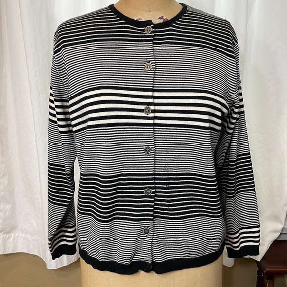 Vintage Norton Studio black and white striped button down sweater - Picture 1 of 7